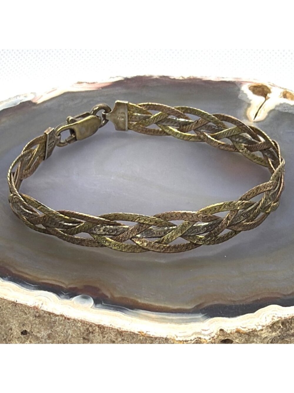 VTG Milor Italy 925 Sterling Silver Tri Color Braided Herringbone Bracelet 7" - Picture 4 of 14